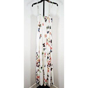 Sundress Spaghetti Strap Smocked White Multicolor Butterflies - SZ S